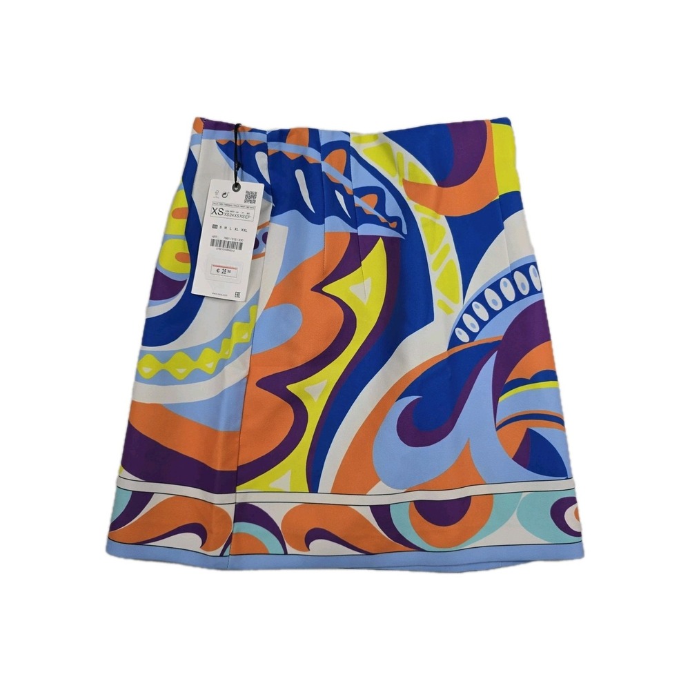 Zara Mini Skirt Multicolor Bright Print Women's Size XS New Tags